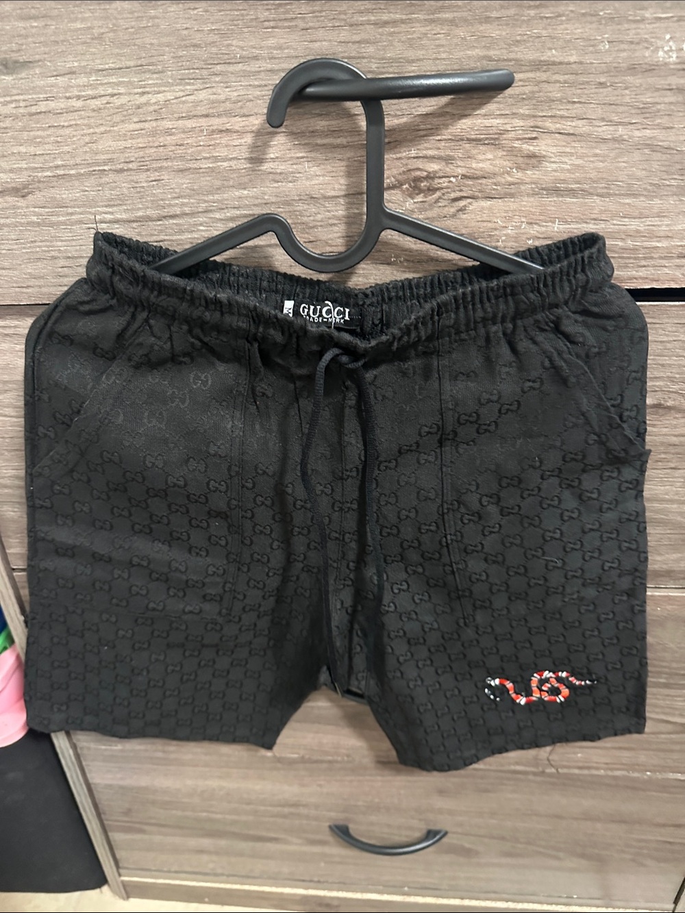 Boy-Black Logo Jacquard Athletic Shorts with Snake Patch